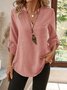 Chemises Femmes Décontracté Plain Printemps / Automne Polyester Col V Joint Fendu Micro-élasticité Ample Manches trois quarts