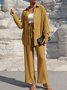 Deux Pièces Ensembles Femmes Urbain Plain Printemps / Automne Joint Fendu Micro-élasticité Manches Longues Top Avec Pantalons Droit Régulier