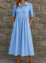 Femmes Plain Blanc Col de Chemise Confortable Robe Maxi Décontracté