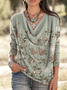 T-shirts Femmes Décontracté Floral Printemps / Automne Coton Col V Micro-élasticité Quotidien Régulier Régulier