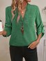 Chemises Femmes Décontracté Plain Printemps / Automne Polyester Col V Joint Fendu Micro-élasticité Ample Manches trois quarts
