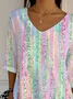 T-shirts Ombre Décontracté Printemps / Automne Micro-élasticité Vacances Coupe Régulière Manches trois quarts Col Rond Régulier pour Femmes