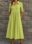 Femmes Plain Blanc Col de Chemise Confortable Robe Maxi Décontracté