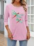 T-shirts Femmes Rétro Printemps / Automne Plaid Coton Micro-élasticité Coupe Régulière Col Rond Régulier Régulier