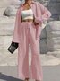 Deux Pièces Ensembles Femmes Urbain Plain Printemps / Automne Joint Fendu Micro-élasticité Manches Longues Top Avec Pantalons Droit Régulier