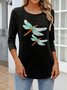 T-shirts Femmes Rétro Printemps / Automne Plaid Coton Micro-élasticité Coupe Régulière Col Rond Régulier Régulier