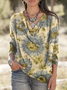 T-shirts Femmes Décontracté Floral Printemps / Automne Coton Col V Micro-élasticité Quotidien Régulier Régulier