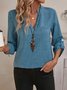 Chemises Femmes Décontracté Plain Printemps / Automne Polyester Col V Joint Fendu Micro-élasticité Ample Manches trois quarts