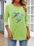 T-shirts Femmes Rétro Printemps / Automne Plaid Coton Micro-élasticité Coupe Régulière Col Rond Régulier Régulier