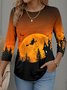 T-shirts Simple Printemps / Automne Toussaint Aucune élasticité Manches Longues Col Rond Régulier Droit Régulier pour Femmes