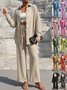 Deux Pièces Ensembles Femmes Urbain Plain Printemps / Automne Joint Fendu Micro-élasticité Manches Longues Top Avec Pantalons Droit Régulier