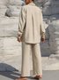 Deux Pièces Ensembles Femmes Urbain Plain Printemps / Automne Joint Fendu Micro-élasticité Manches Longues Top Avec Pantalons Droit Régulier