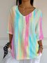 T-shirts Décontracté Ombre Printemps / Automne Coton Micro-élasticité Quotidien Coupe Régulière Col Rond Régulier pour Femmes