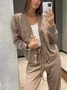 Deux Pièces Ensembles Femmes Simple Plain Printemps / Automne Boucle Naturel Ample Manches Longues Col Rond Top Avec Pantalons