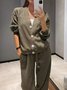 Deux Pièces Ensembles Femmes Simple Plain Printemps / Automne Boucle Naturel Ample Manches Longues Col Rond Top Avec Pantalons