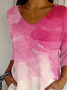 T-shirts Femmes Décontracté Abstrait Printemps / Automne Polyester Micro-élasticité Ample Manches trois quarts Régulier Ligne T