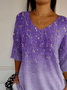 T-shirts Décontracté Floral Printemps / Automne Col V Imprimé Micro-élasticité Quotidien Ample Régulier pour Femmes