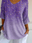 T-shirts Décontracté Floral Printemps / Automne Col V Imprimé Micro-élasticité Quotidien Ample Régulier pour Femmes