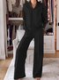 Deux Pièces Ensembles Femmes Élégant Plain Printemps / Automne Polyester avec Sangle Réglable Micro-élasticité Manches Longues Top Avec Pantalons Droit