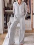 Deux Pièces Ensembles Femmes Élégant Plain Printemps / Automne Polyester avec Sangle Réglable Micro-élasticité Manches Longues Top Avec Pantalons Droit