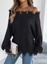 Pulls Femmes Décontracté Plain Printemps / Automne Une Épaule Dénudée Micro-élasticité Coupe Régulière Manches Longues Trapèze Régulier