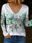 Blouses Simple Floral Printemps / Automne Polyester Col V Meilleure vente Manches Longues Régulier Droit pour Femmes