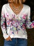 Blouses Simple Floral Printemps / Automne Polyester Col V Meilleure vente Manches Longues Régulier Droit pour Femmes
