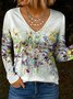 Blouses Simple Floral Printemps / Automne Polyester Col V Meilleure vente Manches Longues Régulier Droit pour Femmes