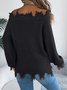 Pulls Femmes Décontracté Plain Printemps / Automne Une Épaule Dénudée Micro-élasticité Coupe Régulière Manches Longues Trapèze Régulier