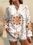T-shirts Femmes Décontracté Floral Printemps / Automne Coton Col V Micro-élasticité Quotidien Régulier Trapèze