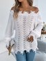 Pulls Femmes Décontracté Plain Printemps / Automne Une Épaule Dénudée Micro-élasticité Coupe Régulière Manches Longues Trapèze Régulier