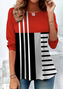 T-shirts Femmes Décontracté Printemps / Automne Plaid Coton Coupe Régulière Manches Longues Col Rond Régulier Régulier