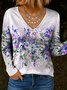 Blouses Simple Floral Printemps / Automne Polyester Col V Meilleure vente Manches Longues Régulier Droit pour Femmes