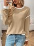 T-shirts Décontracté Bloc de Couleur Printemps / Automne Coton Micro-élasticité Manches Longues Régulier Trapèze Régulier pour Femmes