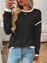 T-shirts Décontracté Bloc de Couleur Printemps / Automne Coton Micro-élasticité Manches Longues Régulier Trapèze Régulier pour Femmes