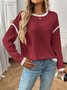 T-shirts Décontracté Bloc de Couleur Printemps / Automne Coton Micro-élasticité Manches Longues Régulier Trapèze Régulier pour Femmes
