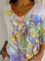 T-shirts Femmes Décontracté Papillon Printemps / Automne Polyester Col V Imprimé Quotidien Ample Manches trois quarts