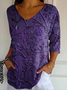 T-shirts Décontracté Floral Printemps / Automne Polyester Col V Quotidien Ample Manches trois quarts Régulier pour Femmes