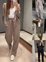 Deux Pièces Ensembles Femmes Simple Plain Printemps / Automne Boucle Naturel Ample Manches Longues Col Rond Top Avec Pantalons