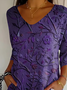 T-shirts Décontracté Floral Printemps / Automne Polyester Col V Quotidien Ample Manches trois quarts Régulier pour Femmes