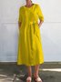 Femmes Plain Blanc Col Rond Confortable Boutonné Robe Mi-Longue Décontracté