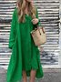 Femmes Plain Vert Foncé Col de Chemise Confortable Robe Mi-Longue Décontracté