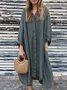 Femmes Plain Vert Foncé Col de Chemise Confortable Robe Mi-Longue Décontracté