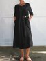Femmes Plain Blanc Col Rond Confortable Boutonné Robe Mi-Longue Décontracté