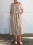 Femmes Plain Blanc Col Rond Confortable Boutonné Robe Mi-Longue Décontracté