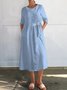 Femmes Plain Blanc Col Rond Confortable Boutonné Robe Mi-Longue Décontracté