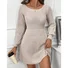 Femmes Plain Beige Col Rond Confortable Robe Mi-Longue Décontracté