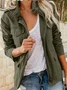 Micro-élasticité Col Montant Manches Longues Régulier Plain Blouson Aviateur Blouson Joint Fendu pour Femmes