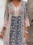 Femmes Floral Rose Col V Confortable Joint Fendu Robe Maxi Rétro