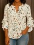 Chemises Femmes Décontracté Floral Printemps / Automne Col V Micro-élasticité Quotidien Coupe Régulière Manches Longues Régulier